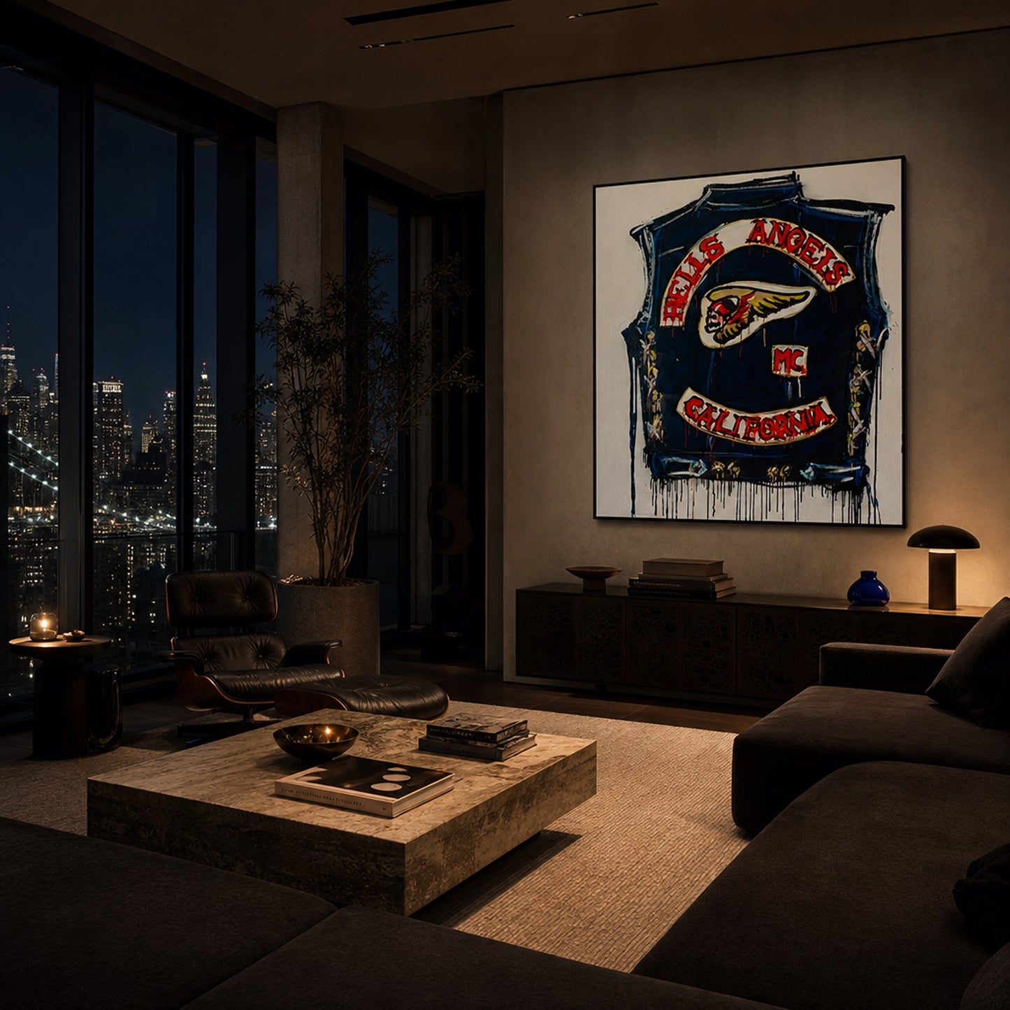Hells Angels Styled in Modern Interior Setting | Figurative Americana Art by Mofisto