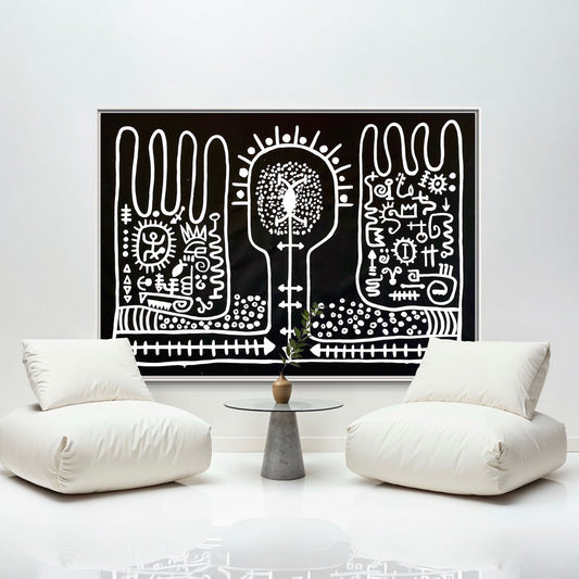 Here and Now Styled in Modern Interior Setting | Abstract Black and White Art by Mofisto