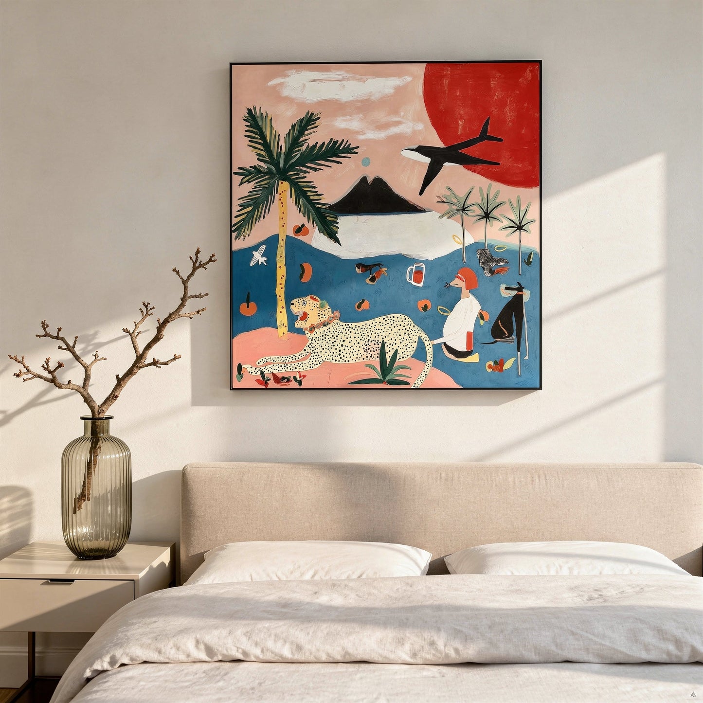 Island Dreaming Small Format Original Painting | Tropical Leopard Mixed Media | Mofisto