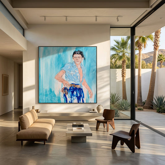 Jimmy Dean Styled in Modern Interior Setting | Figurative Portrait Art by Mofisto