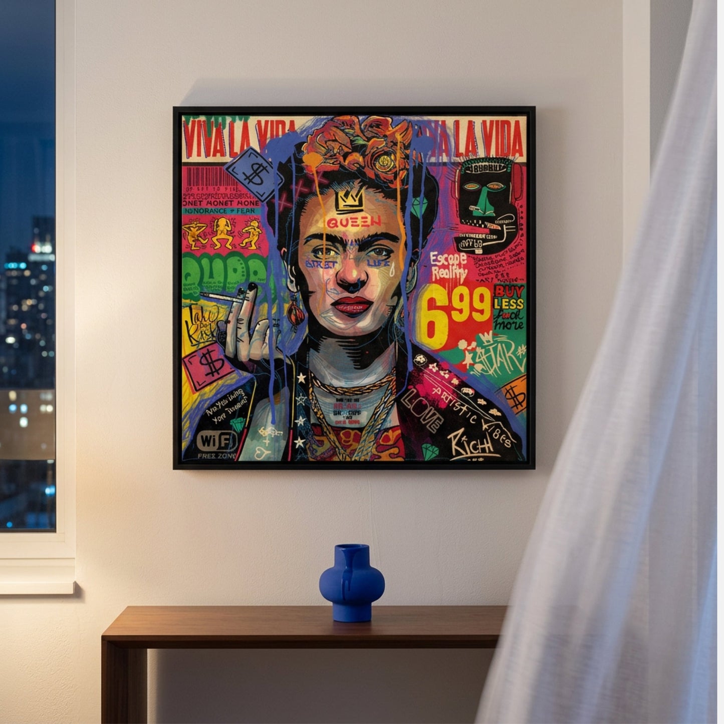 Viva La Frida Small Format Original Painting | Portrait Street Art Mixed Media | Mofisto