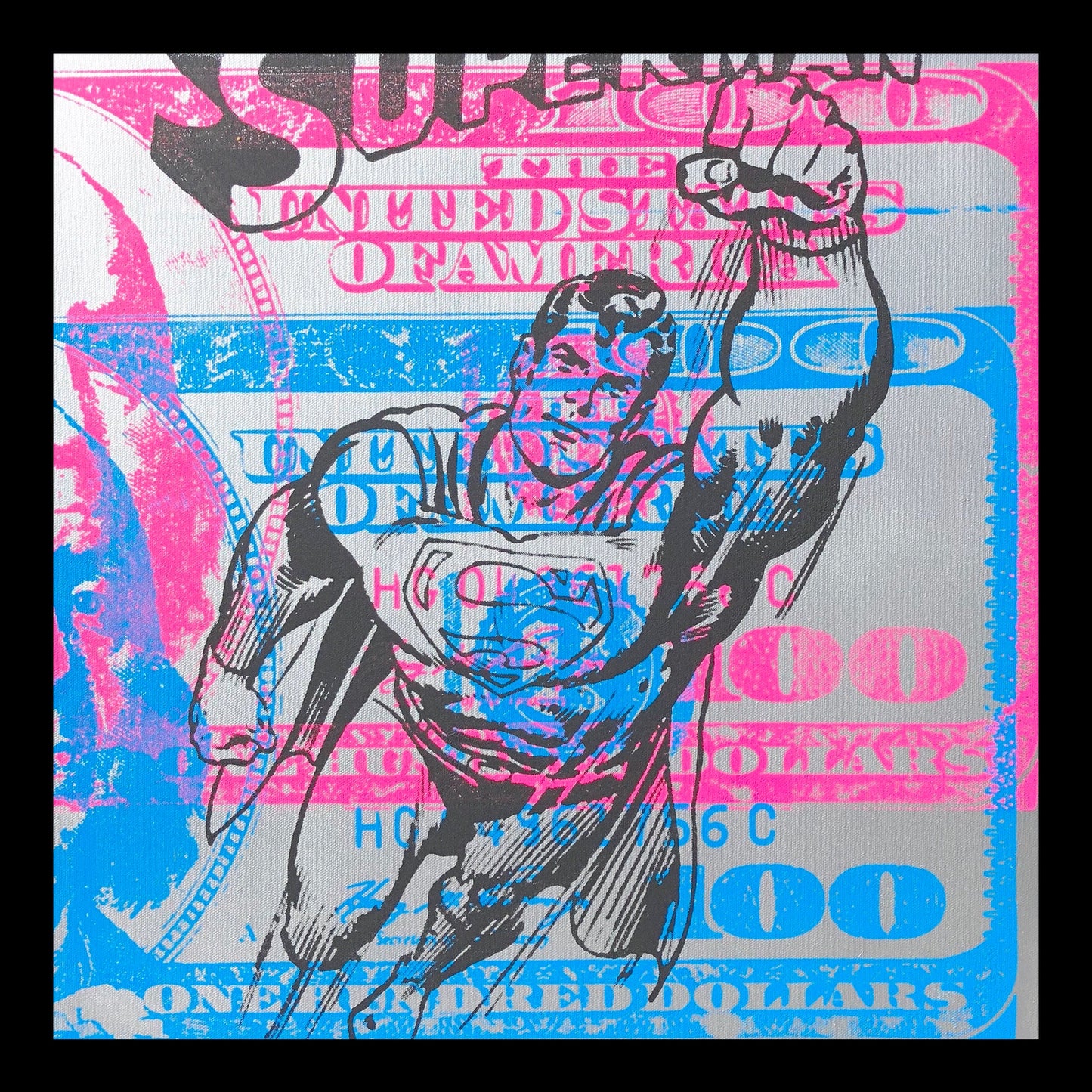 American Hero Original Hand-Painted Artwork | Pop Art Superman Money Mixed Media on Canvas | Mofisto