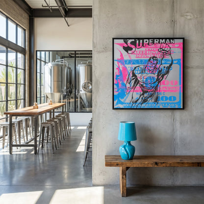 American Hero Large Format Original Painting | Pop Art Superman Mixed Media | Mofisto