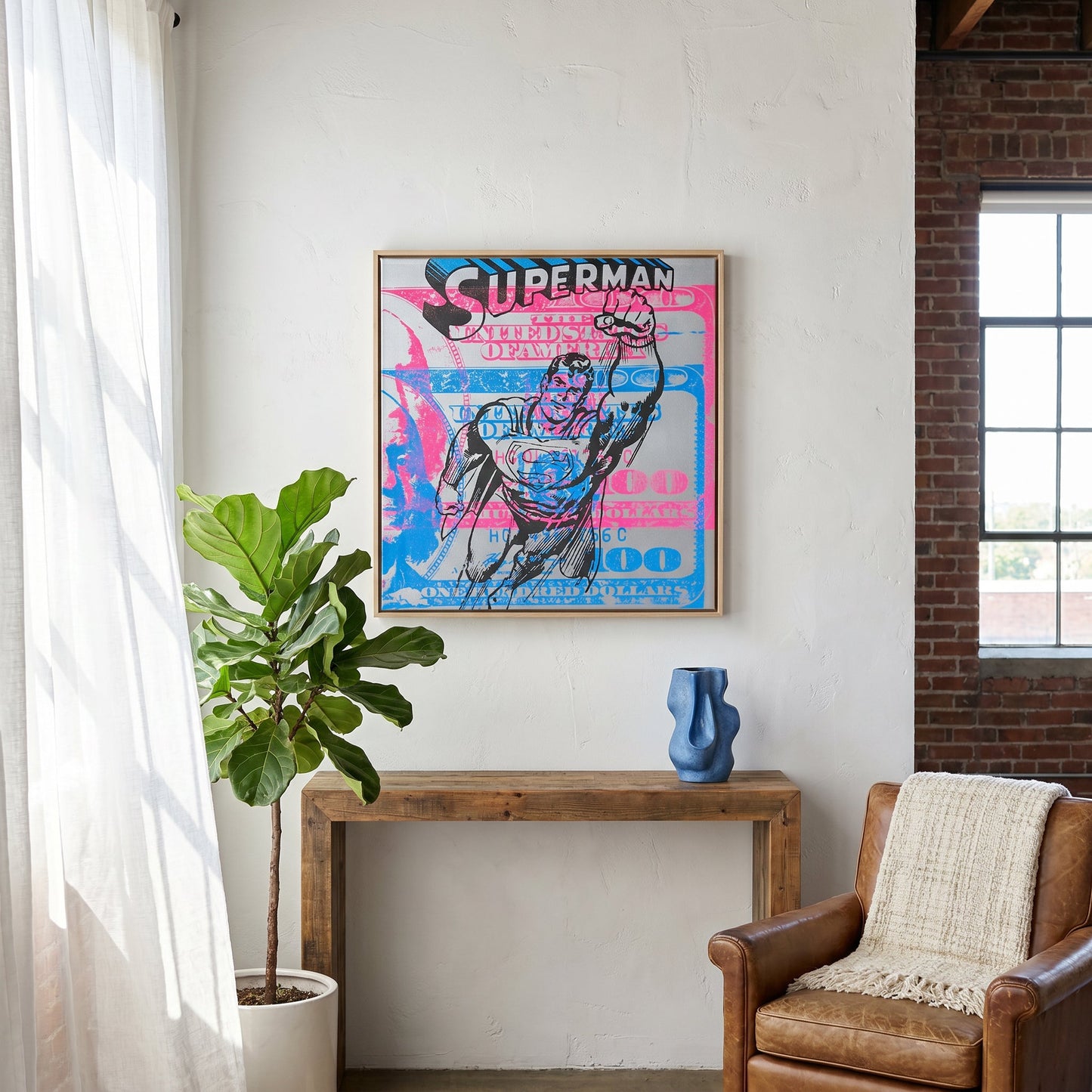American Hero Small Format Original Painting | Pop Art Superman Mixed Media | Mofisto