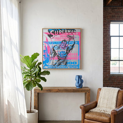 American Hero Small Format Original Painting | Pop Art Superman Mixed Media | Mofisto