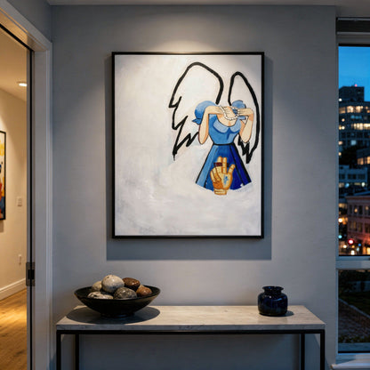 Angels in Pearls Small Format Original Painting | Figurative Angel Mixed Media | Mofisto