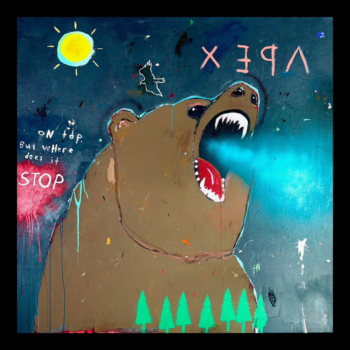 Apex Predator Original Hand-Painted Artwork | Folk Art Bear Animal Mixed Media on Canvas | Mofisto