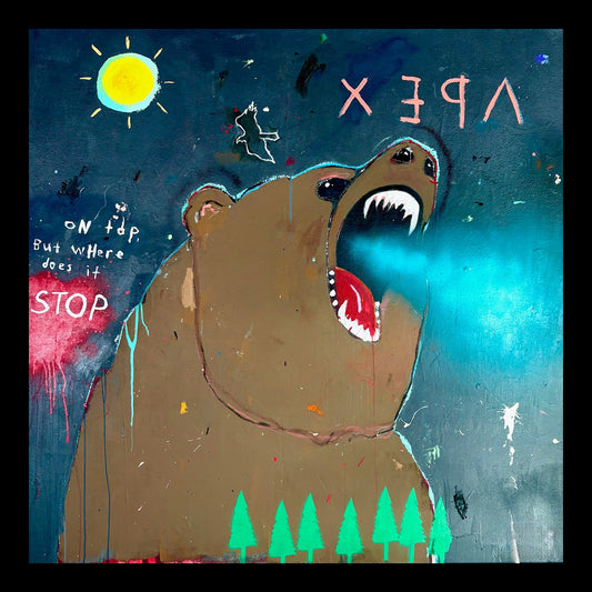 Apex Predator Original Hand-Painted Artwork | Folk Art Bear Animal Mixed Media on Canvas | Mofisto