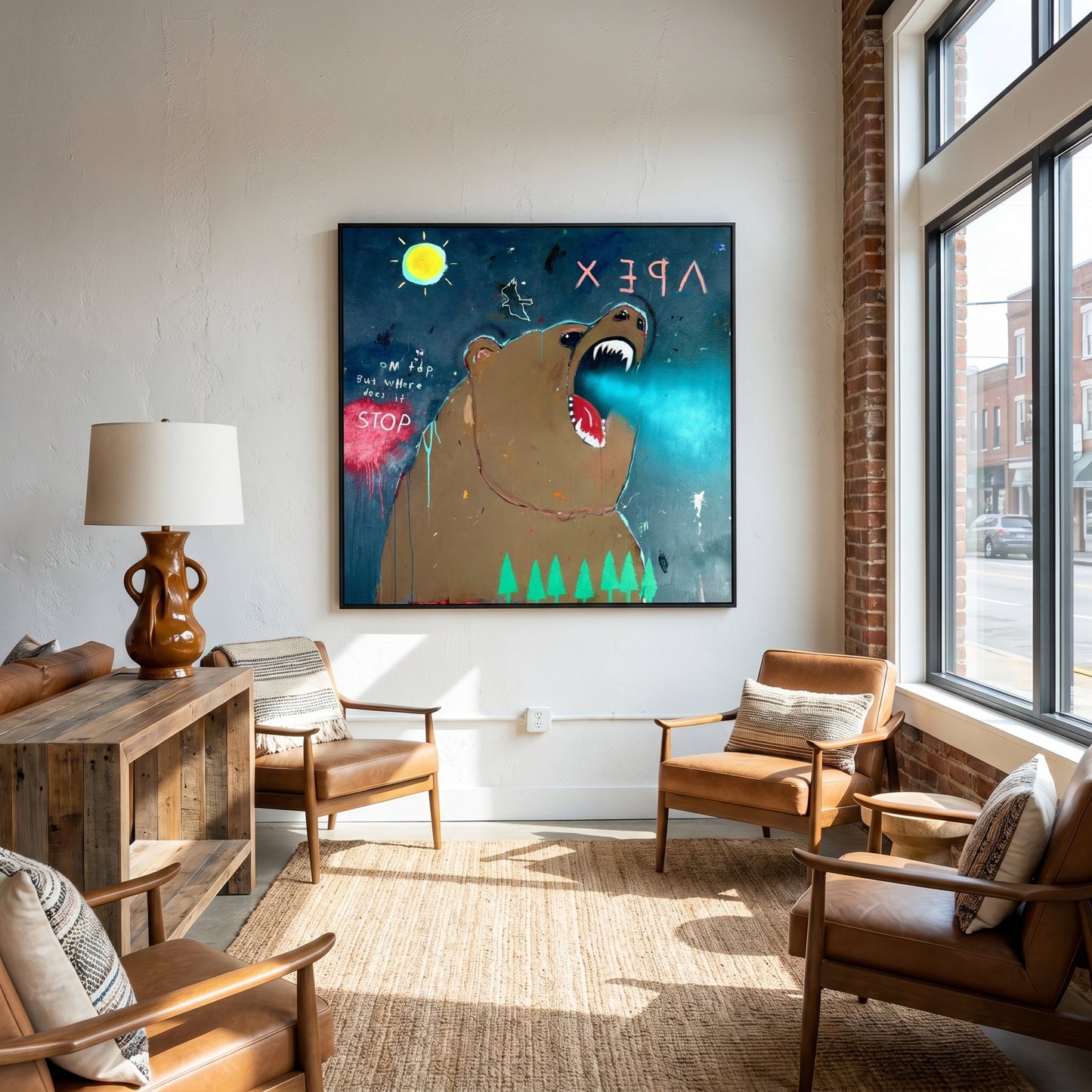 Apex Predator Large Format Original Painting | Folk Art Bear Mixed Media | Mofisto