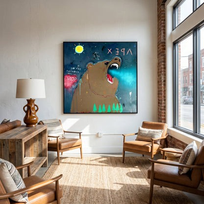 Apex Predator Large Format Original Painting | Folk Art Bear Mixed Media | Mofisto