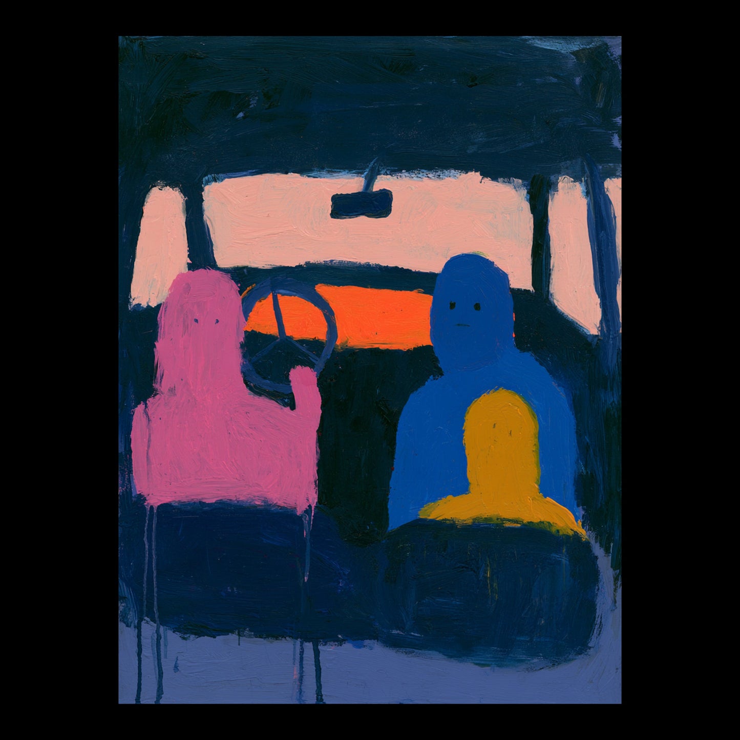 Baby, I'm Driving Original Hand-Painted Artwork | Figurative Folk Art Naive Mixed Media on Canvas | Mofisto