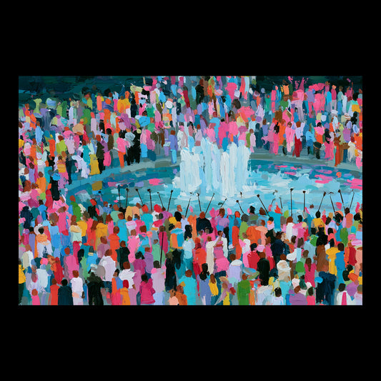 Bubble Time in Summer Original Hand-Painted Artwork | Colourful Figurative Impressionist Crowd Mixed Media on Canvas | Mofisto