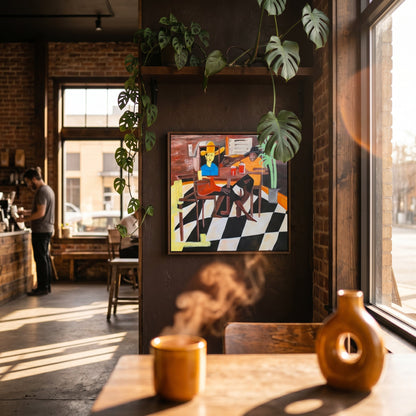 Cowboy in the Corner Small Format Original Painting | Figurative Cowboy Mixed Media | Mofisto