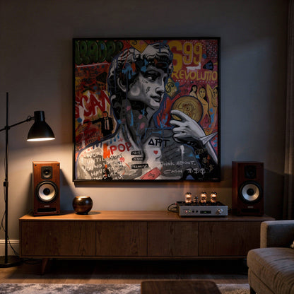 David & Bitcoin Large Format Original Painting | Figurative Pop Art Mixed Media | Mofisto
