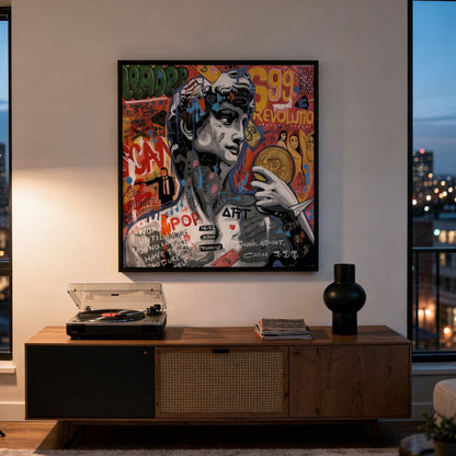 David & Bitcoin Small Format Original Painting | Figurative Pop Art Mixed Media | Mofisto