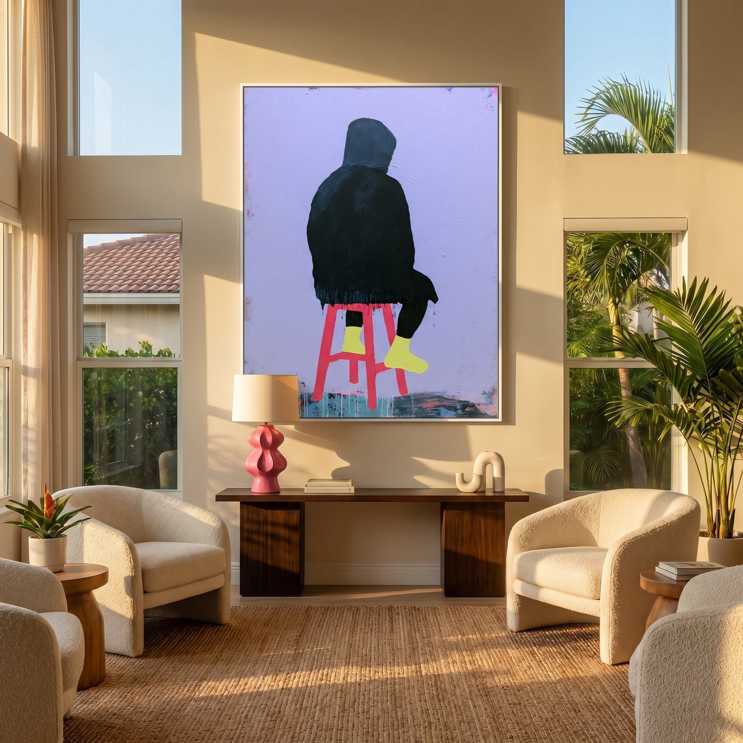 Gimme a Sec, I'm Thinking Styled in Modern Interior Setting | Figurative Minimalist Art by Mofisto
