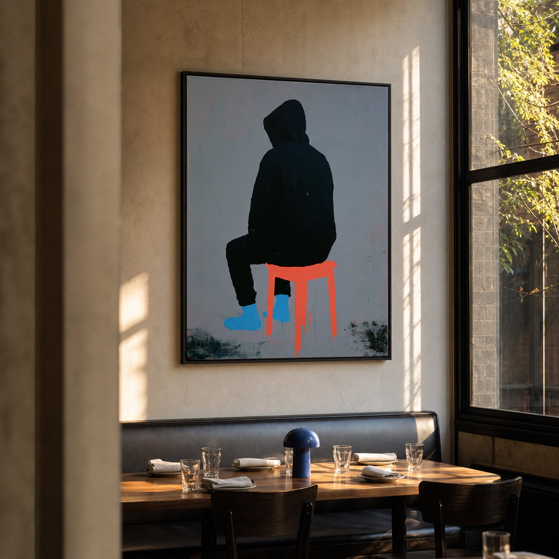 Gimme a Sec, I'm Watching Something Large Format Detail View | Figurative Minimalist Mixed Media | Mofisto