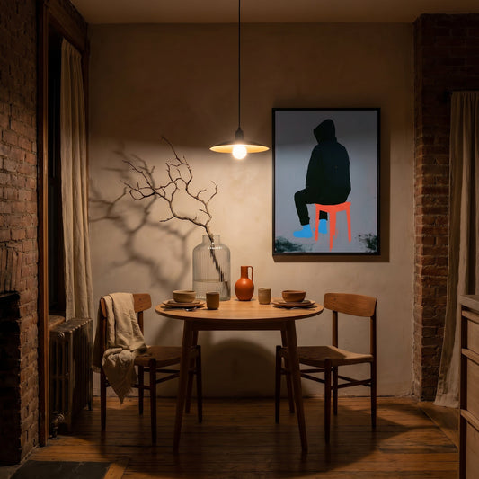 Gimme a Sec, I'm Watching Something Small Format Original Painting | Figurative Minimalist Mixed Media | Mofisto