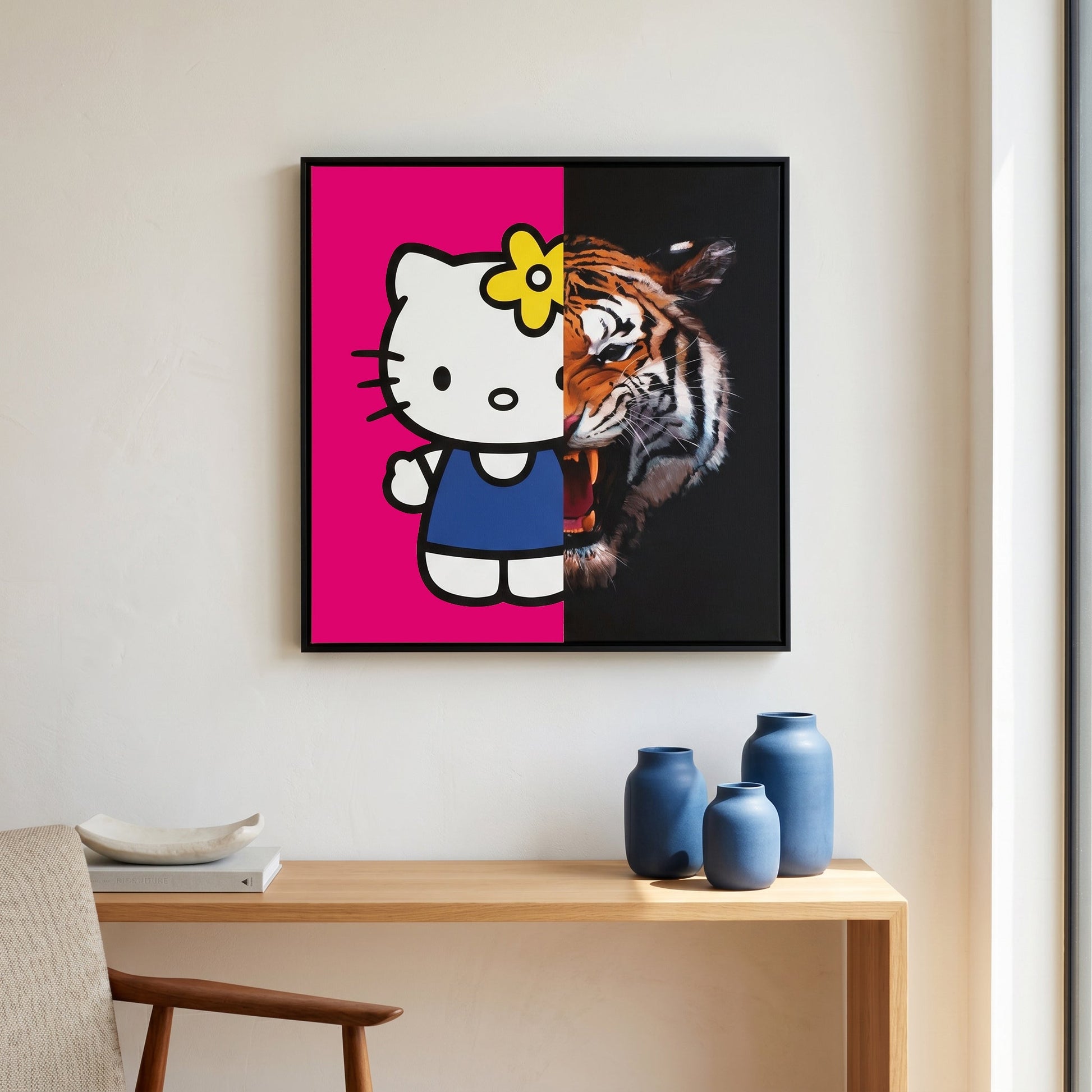 Hello Kitty, Don't Bite the Hand That Feeds You Small Format Original Painting | Pop Art Mixed Media | Mofisto