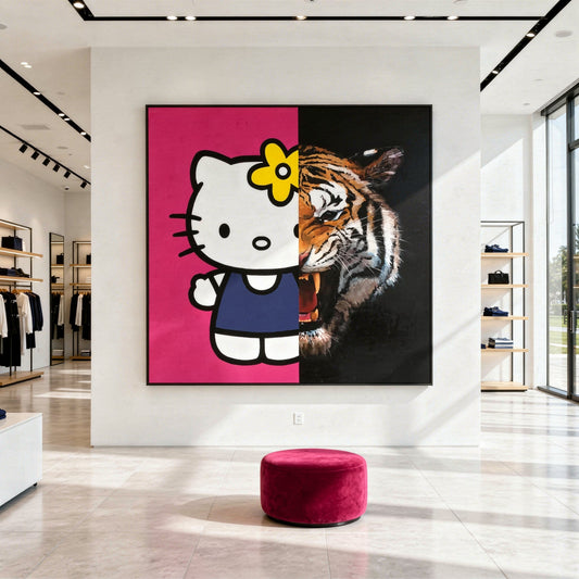 Hello Kitty, Don't Bite the Hand That Feeds You Styled in Modern Interior Setting | Pop Art by Mofisto