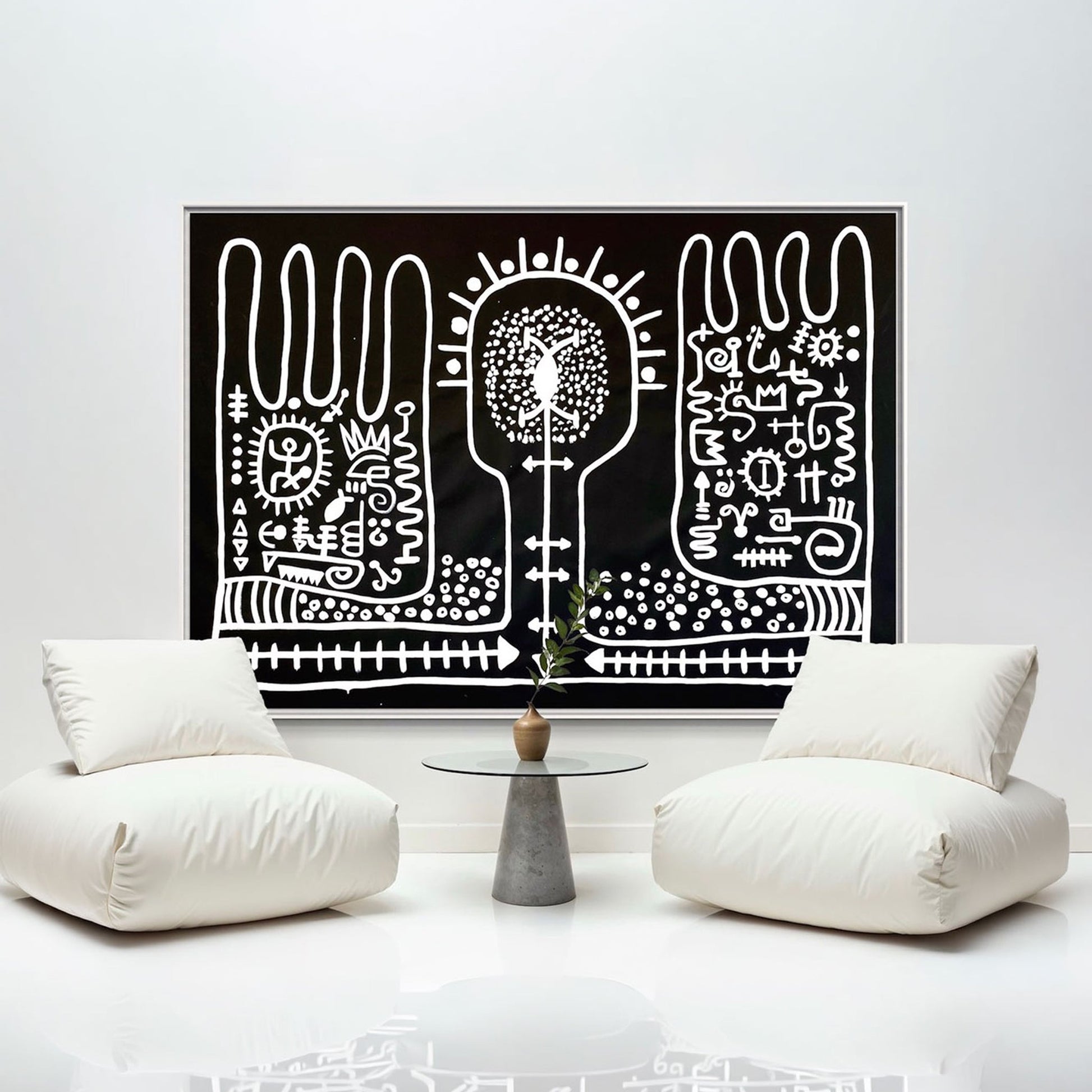 Here and Now Styled in Modern Interior Setting | Abstract Black and White Art by Mofisto