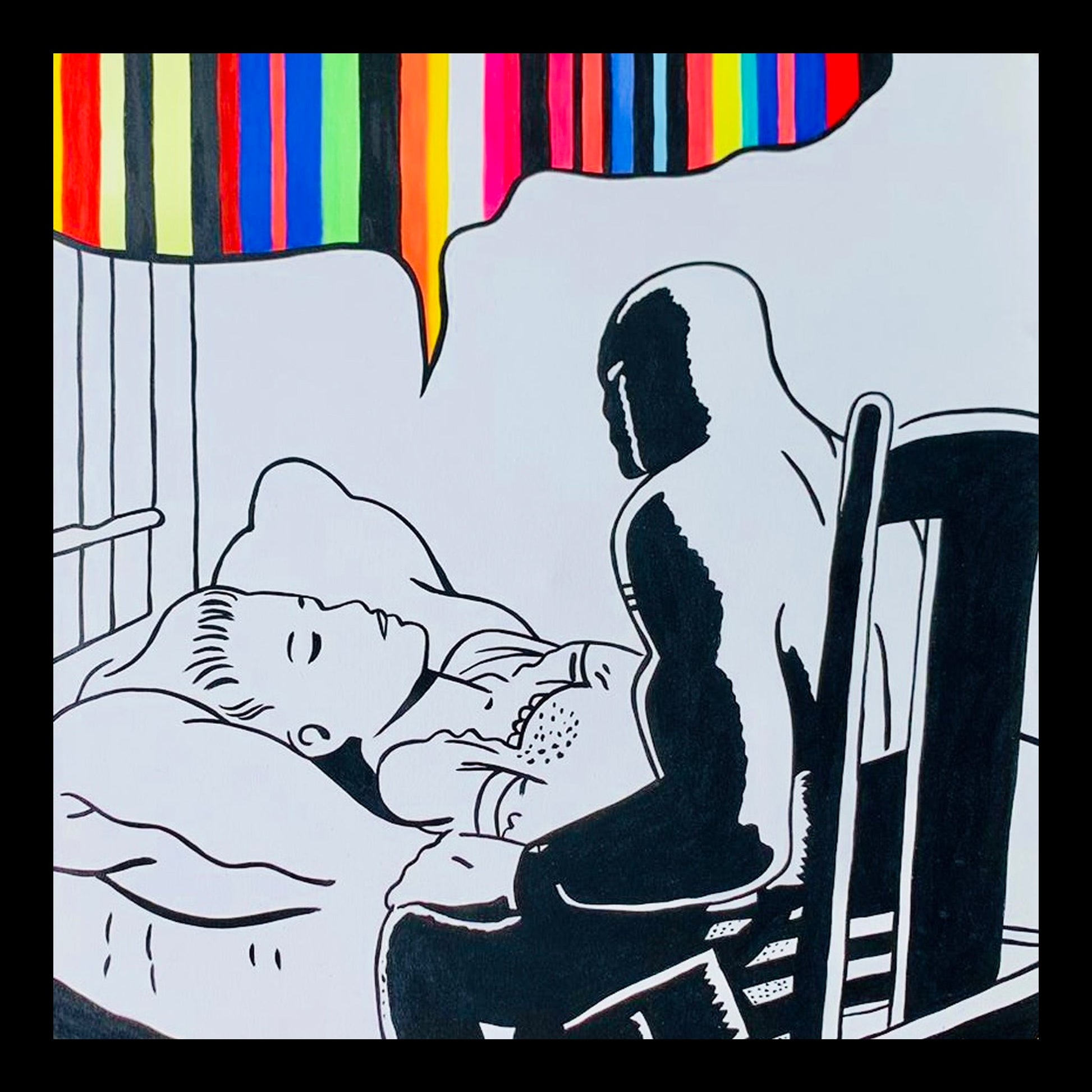 I Dream in Color Original Hand-Painted Artwork | Figurative Pop Art Black and White Mixed Media on Canvas | Mofisto