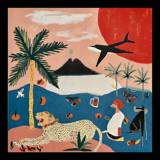 Island Dreaming Original Hand-Painted Artwork | Tropical Leopard Mixed Media on Canvas | Mofisto