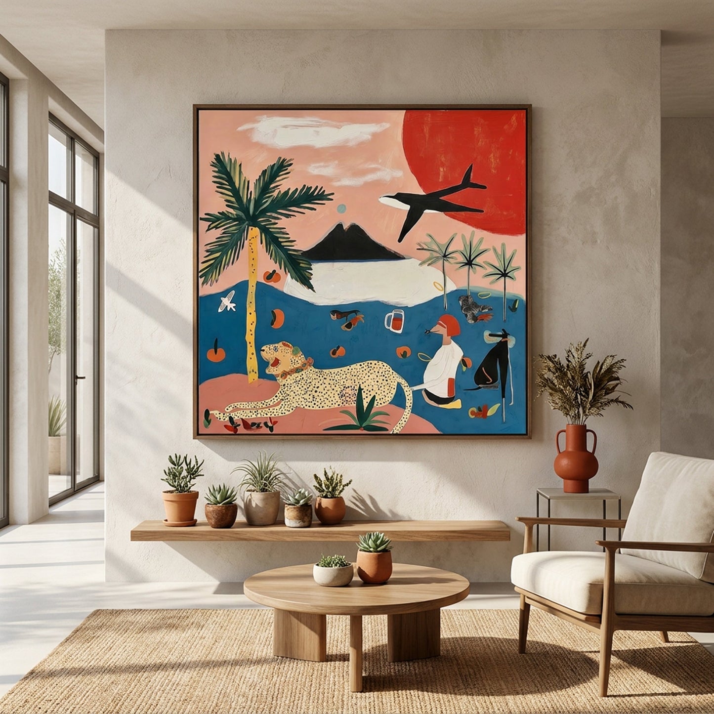 Island Dreaming Large Format Original Painting | Tropical Leopard Mixed Media | Mofisto