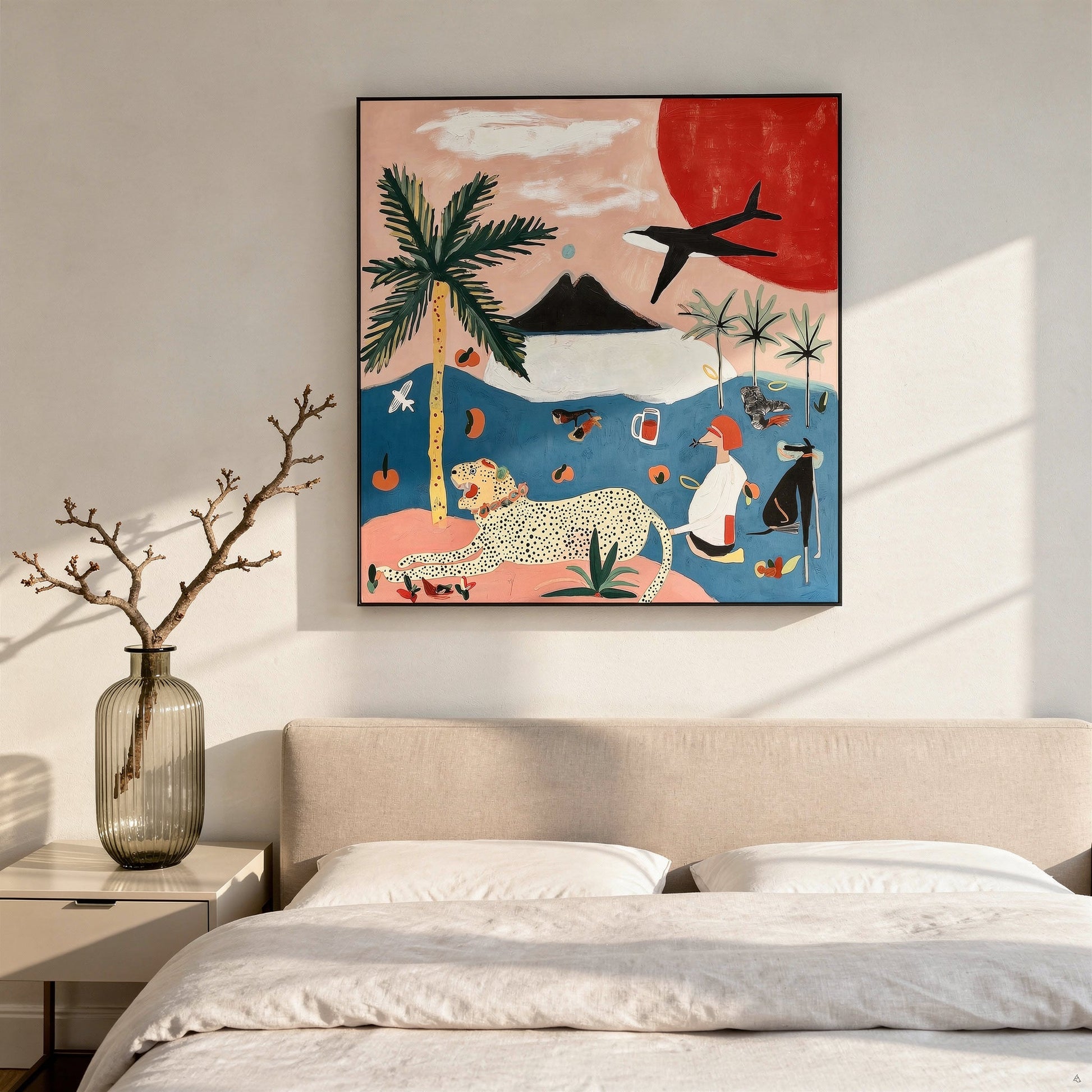Island Dreaming Small Format Original Painting | Tropical Leopard Mixed Media | Mofisto