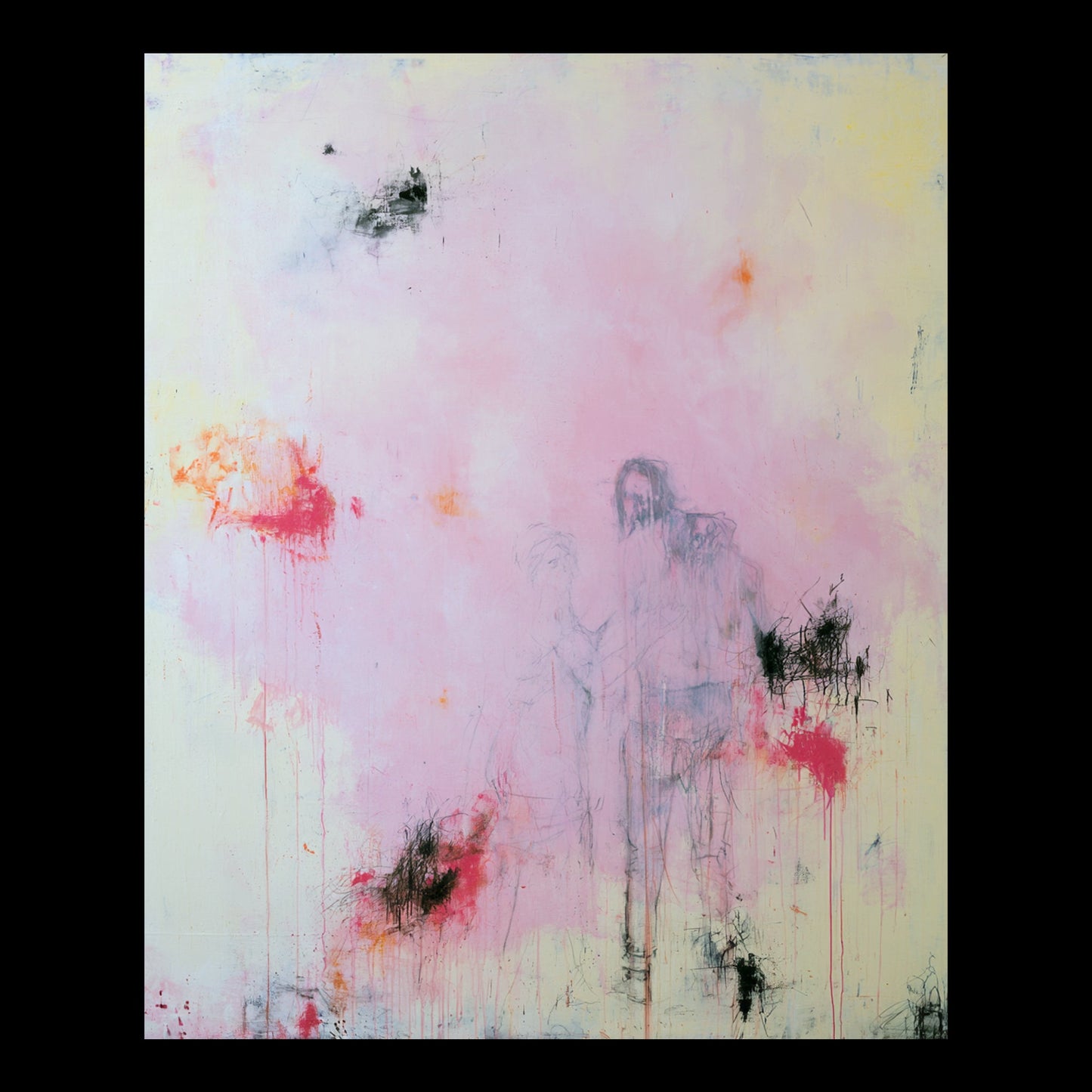It's Time to Leave Original Hand-Painted Artwork | Abstract Figurative Minimalist Pink Mixed Media on Canvas | Mofisto