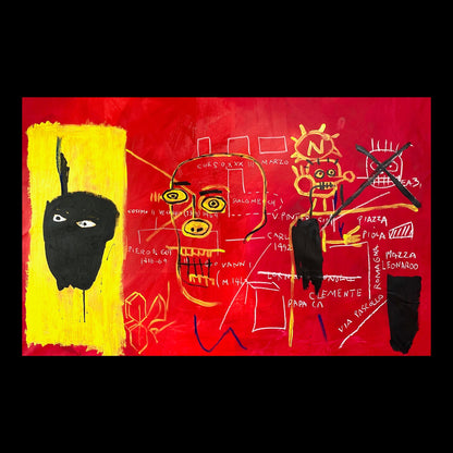 JMB 1982 Original Hand-Painted Artwork | Neo-Expressionist Basquiat Skull Street Art Mixed Media on Canvas | Mofisto