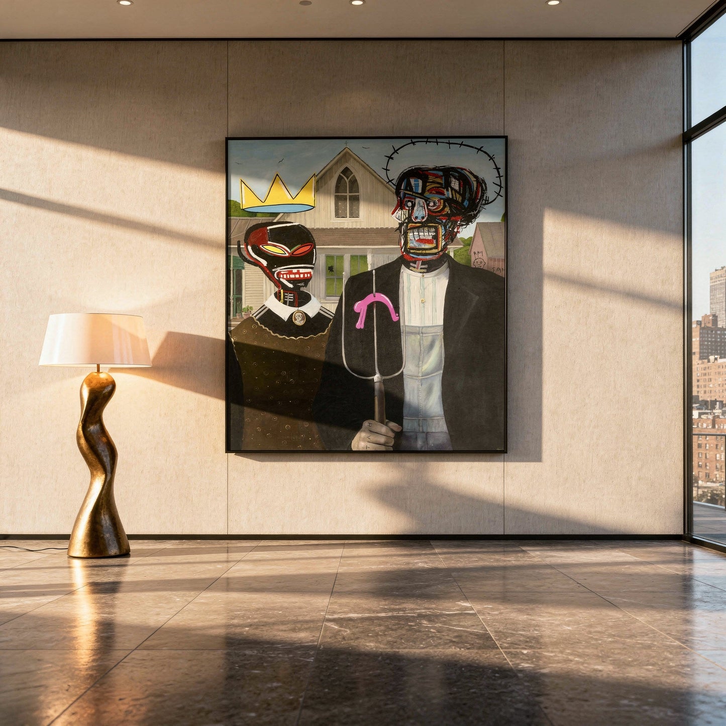JMB X WOOD (American Gothic) Styled in Modern Interior Setting | Neo-Expressionist Art by Mofisto