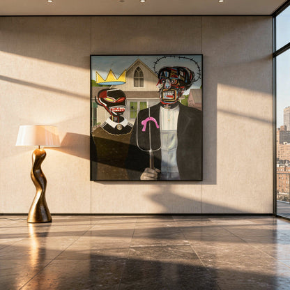 JMB X WOOD (American Gothic) Styled in Modern Interior Setting | Neo-Expressionist Art by Mofisto