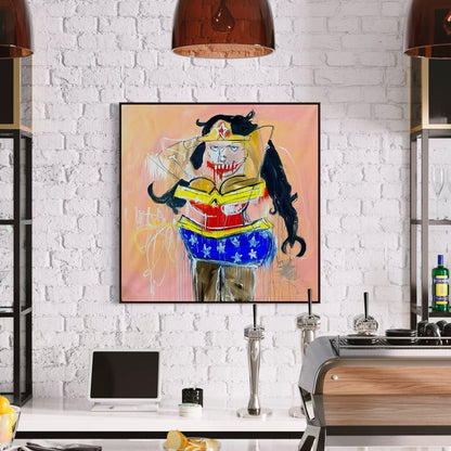 My Wonder Woman Small Format Original Painting | Figurative Pop Art Mixed Media | Mofisto