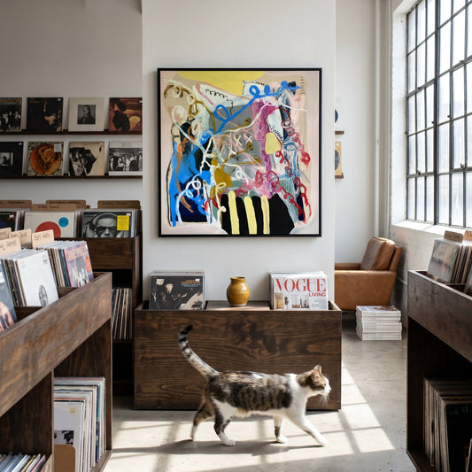 Now It's a Party Small Format Original Painting | Abstract Gestural Mixed Media | Mofisto