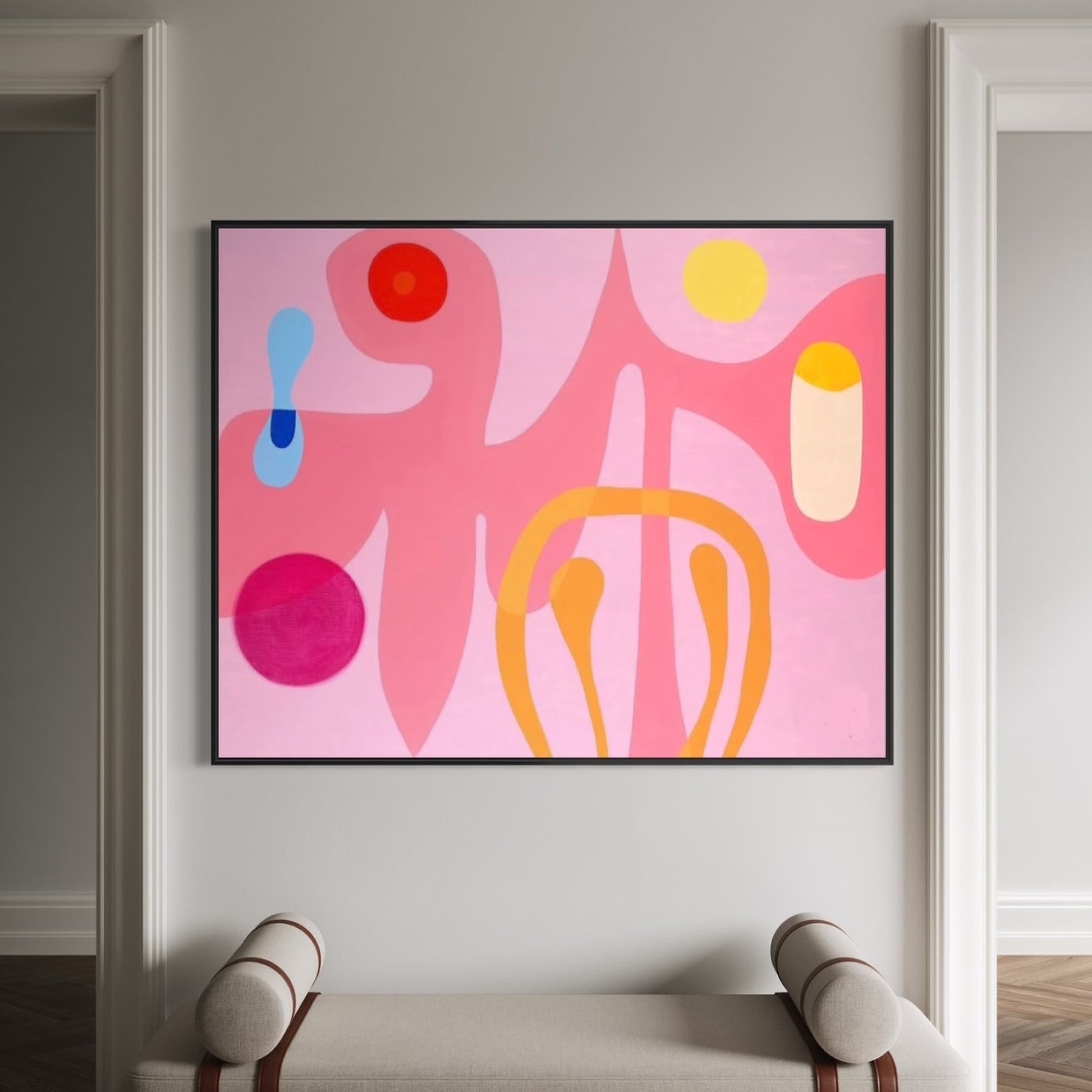 Pinkos in Sifnos Small Format Original Painting | Abstract Pink Mixed Media | Mofisto