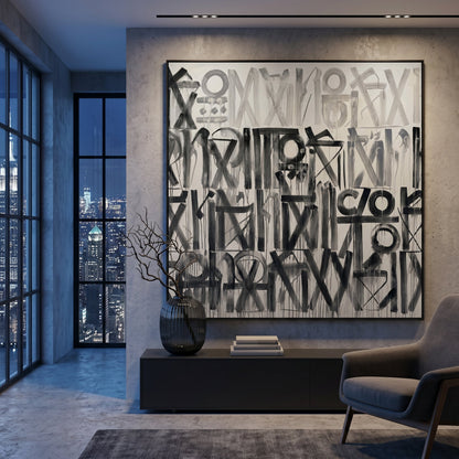 Retna Black Styled in Modern Interior Setting | Abstract Calligraphic Art by Mofisto