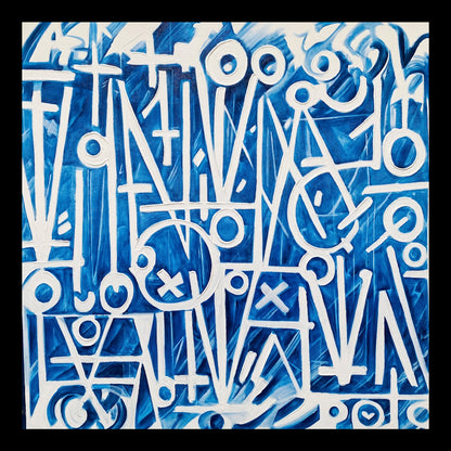 Retna Blue Original Hand-Painted Artwork | Abstract Calligraphic Blue Mixed Media on Canvas | Mofisto