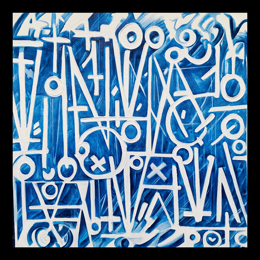 Retna Blue Original Hand-Painted Artwork | Abstract Calligraphic Blue Mixed Media on Canvas | Mofisto