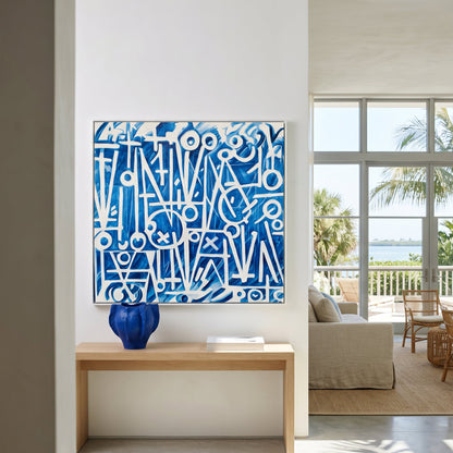 Retna Blue Large Format Original Painting | Abstract Calligraphic Mixed Media | Mofisto