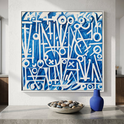 Retna Blue Small Format Original Painting | Abstract Calligraphic Mixed Media | Mofisto