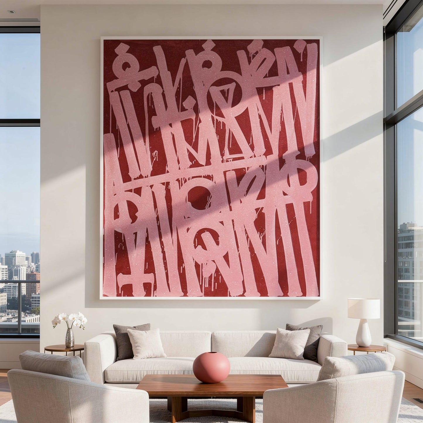 Retna Pink Interior Styling Detail | Abstract Calligraphic Art by Mofisto