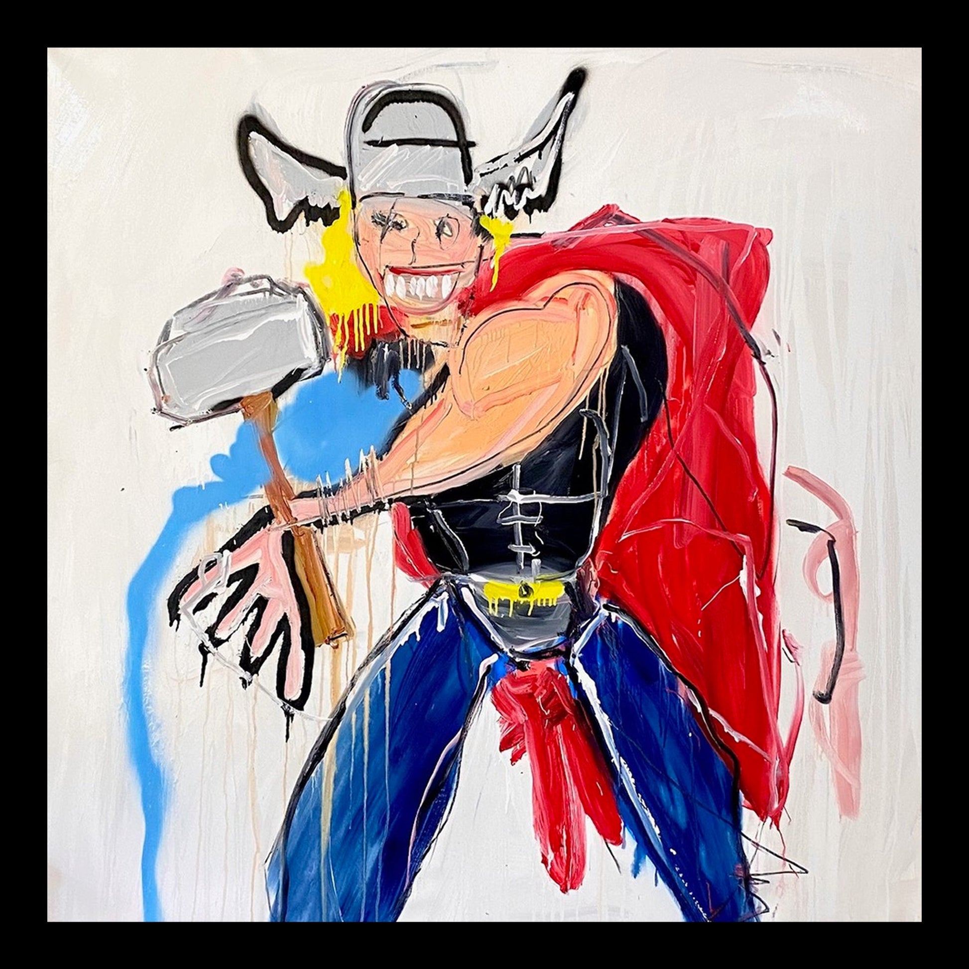 Rhymes with Whore Original Hand-Painted Artwork | Figurative Pop Art Thor Marvel Mixed Media on Canvas | Mofisto