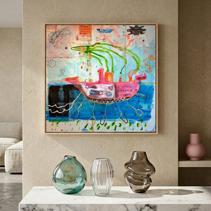 SS Fantasy Small Format Original Painting | Figurative Nautical Mixed Media | Mofisto