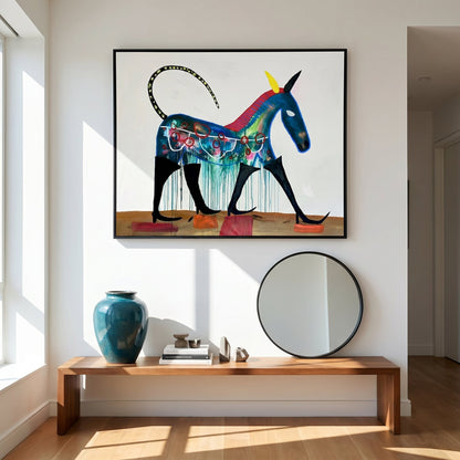 Stay on the Path Large Format Original Painting | Figurative Folk Art Mixed Media | Mofisto