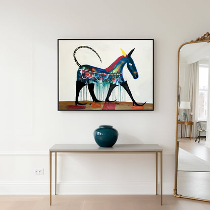 Stay on the Path Small Format Original Painting | Figurative Folk Art Mixed Media | Mofisto