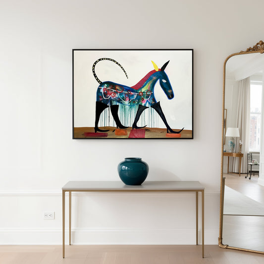 Stay on the Path Small Format Original Painting | Figurative Folk Art Mixed Media | Mofisto