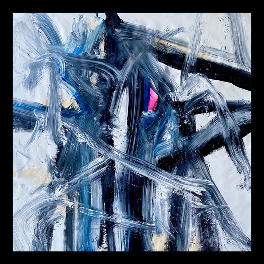 Too Tense in Blue Tents Original Hand-Painted Artwork | Abstract Gestural Mixed Media on Canvas | Mofisto