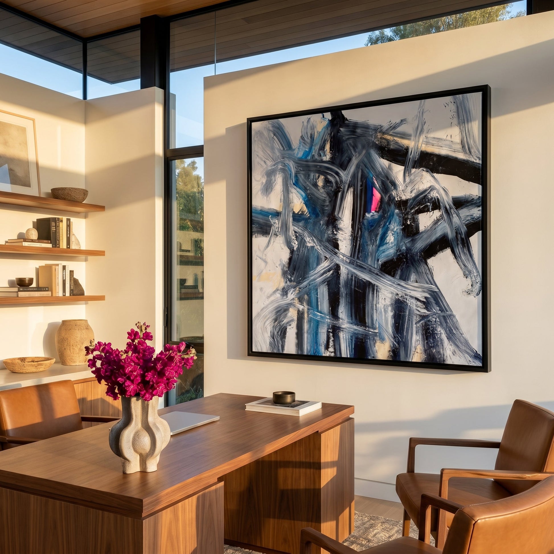 Too Tense in Blue Tents Large Format Original Painting | Abstract Gestural Mixed Media | Mofisto