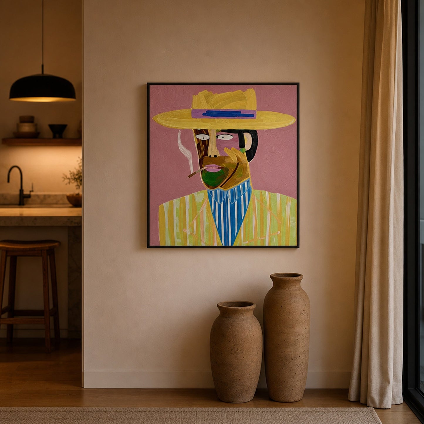 Turtle Necks Are Still in Fashion Small Format Original Painting | Pop Art Portrait Mixed Media | Mofisto
